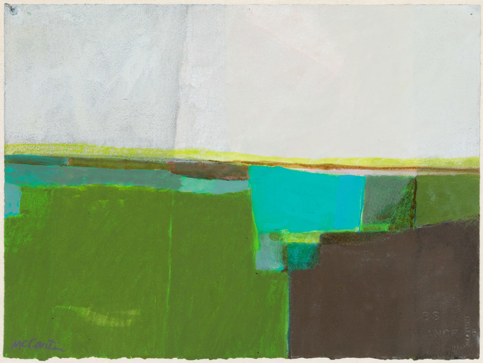 William McCartin (Am. 1905-2003), Green Abstraction , Mixed media, framed under glass: William McCartin (Am. 1905-2003) Green Abstraction Mixed media, framed under glass Signed l.l. 11" x 14 7/8" actual, 15" x 18 15/16" framed Provenance: Priv