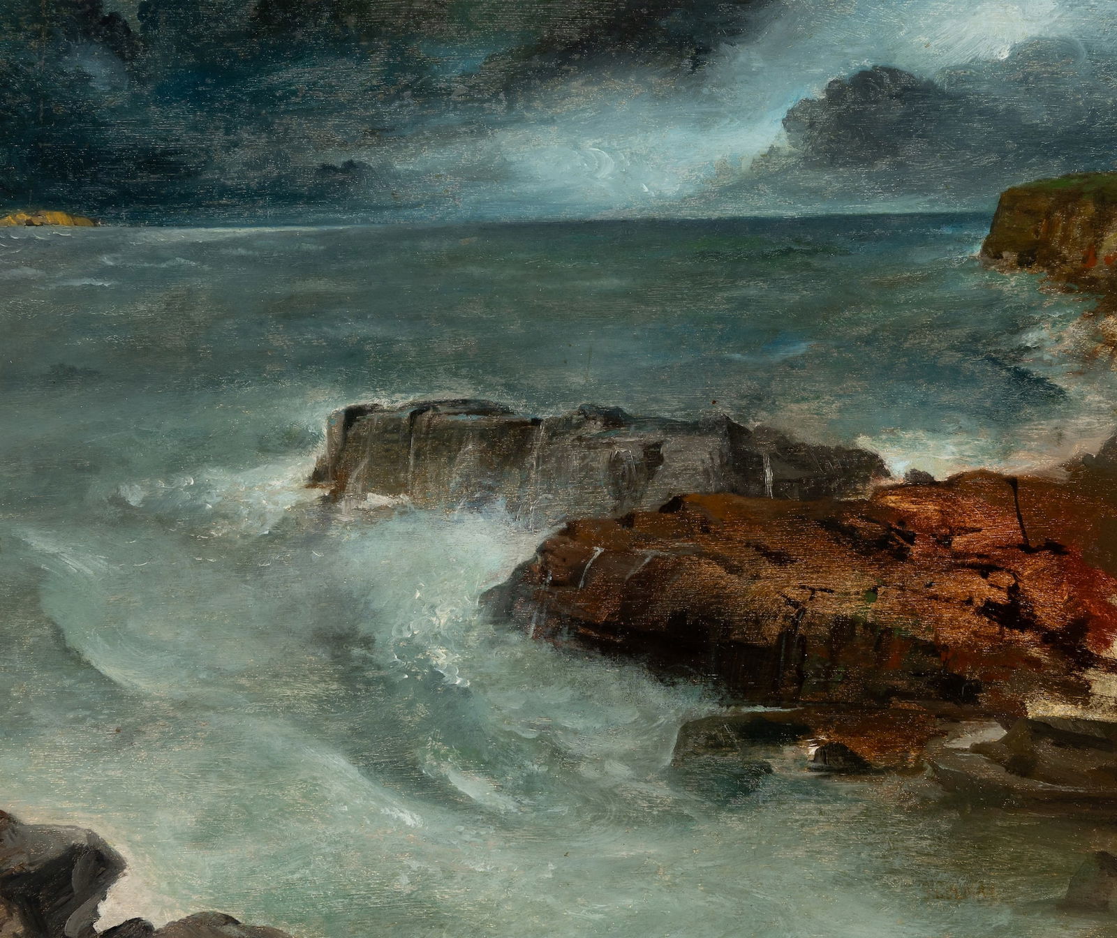 Samuel Colman (Am. 1832-1920), "Ogunquit, Maine" c. 1880, Oil on board, framed: Samuel Colman (Am. 1832-1920) "Ogunquit, Maine" c. 1880 Oil on board, framed Signed l.r., titled on verso, exhibition label and Greenhut Galleries label on backing 13 1/2" x 16 1/4" actual,