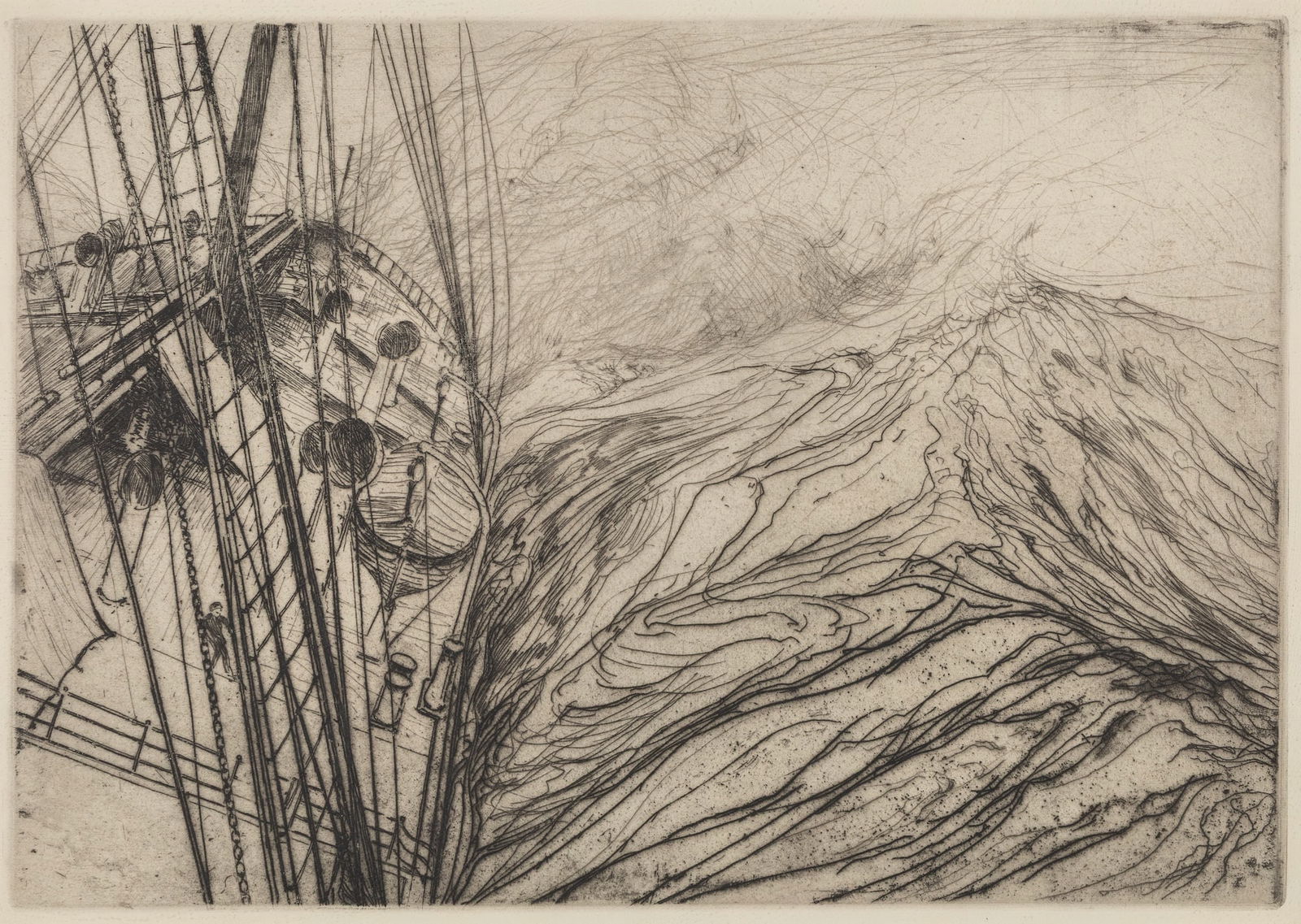 Charles Herbert Woodbury (Am. 1864-1940), Bow Wave, c. 1928, Etching, framed under glass: Charles Herbert Woodbury (Am. 1864-1940) Bow Wave, c. 1928 Etching, framed under glass Unsigned 14 1/2" x 20 1/4" sight, 23 3/16" x 29 1/4" framed Provenance: