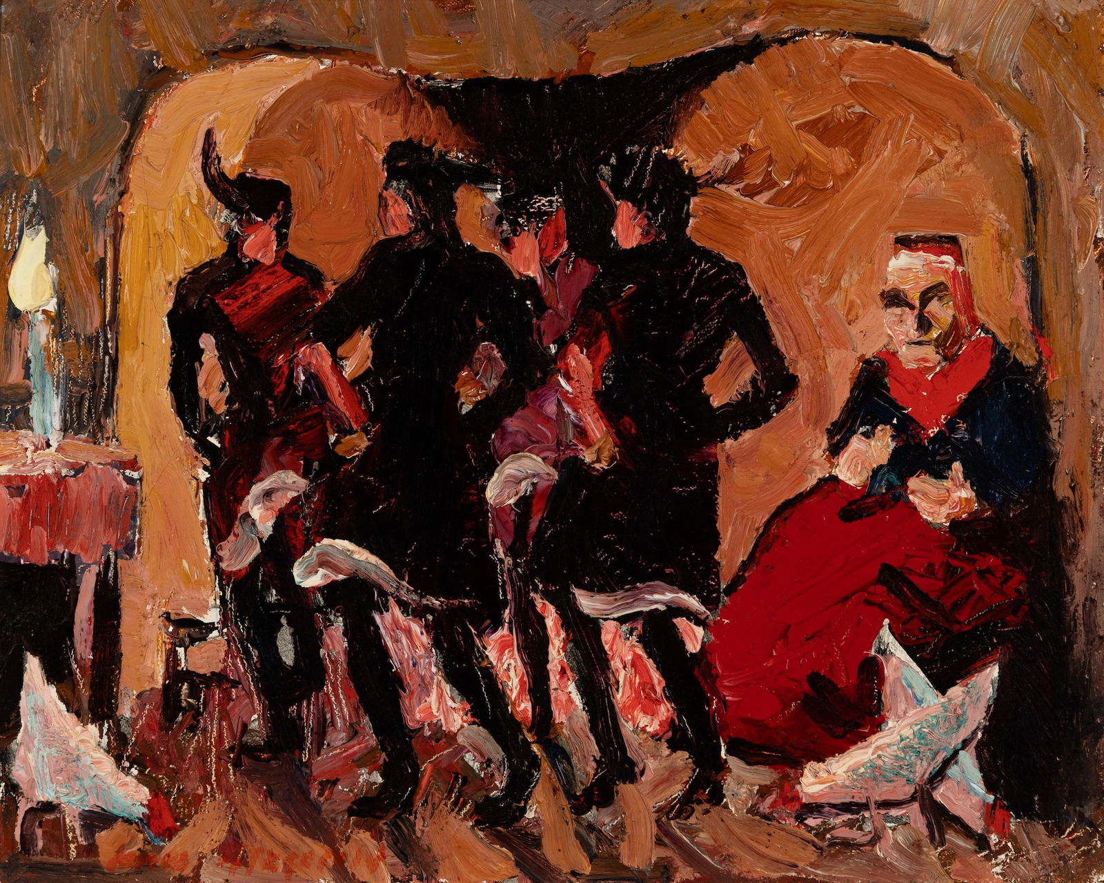 James Fitzgerald (Am. 1899-1971), Study of Dancers, Oil on canvas, framed: James Fitzgerald (Am. 1899-1971) Study of Dancers Oil on canvas, framed Signed l.l. 13 3/4" x 17" actual, 17" x 20 5/8" framed Provenance: Private collecti