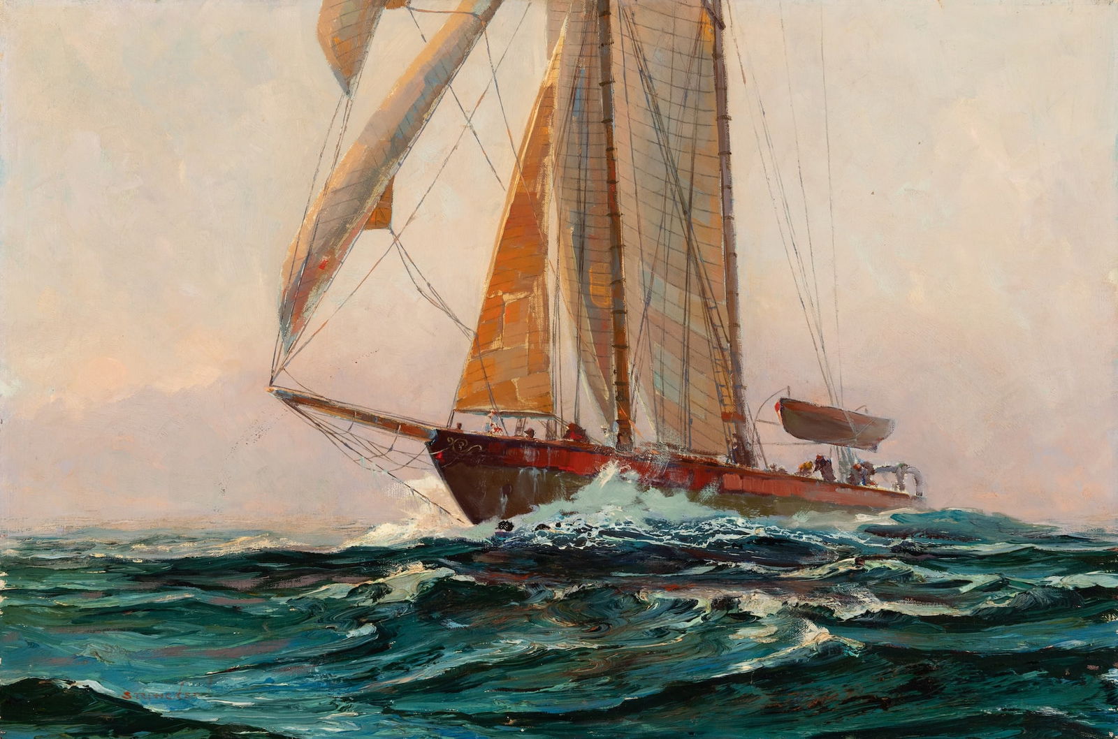 Jack Spurling (Br. 1870-1933), Ship at Sea, Oil on canvas, unframed: Jack Spurling (Br. 1870-1933) Ship at Sea Oil on canvas, unframed Signed l.l. 18" x 27" actual Provenance: Collection of Michael and Christine Zuromskis
