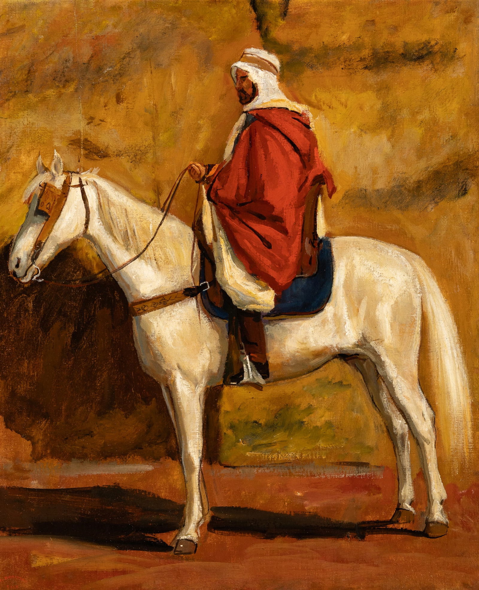 School of Adolf Schreyer , Man on Horseback , Oil on canvas, framed: School of Adolf Schreyer Man on Horseback Oil on canvas, framed Unsigned 24" x 20" actual, 32 1/4" x 28 1/4" framed Provenance: Private collection Orleans