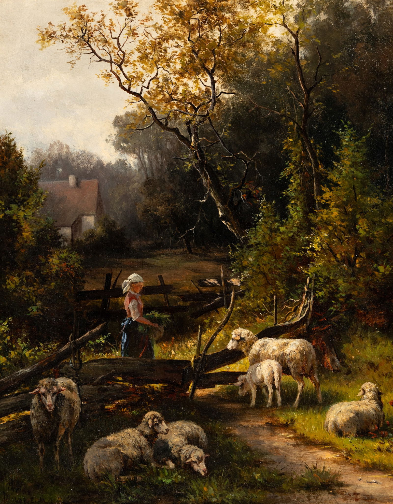 John Knox (Scottish 1778-1845), Shepherdess, Oil on canvas, framed: John Knox (Scottish 1778-1845) Shepherdess Oil on canvas, framed Signed and indistinct inscription l.l. 20 1/8" x 16 5/8" actual, 27 11/16" x 23 7/8" framed Provenance: