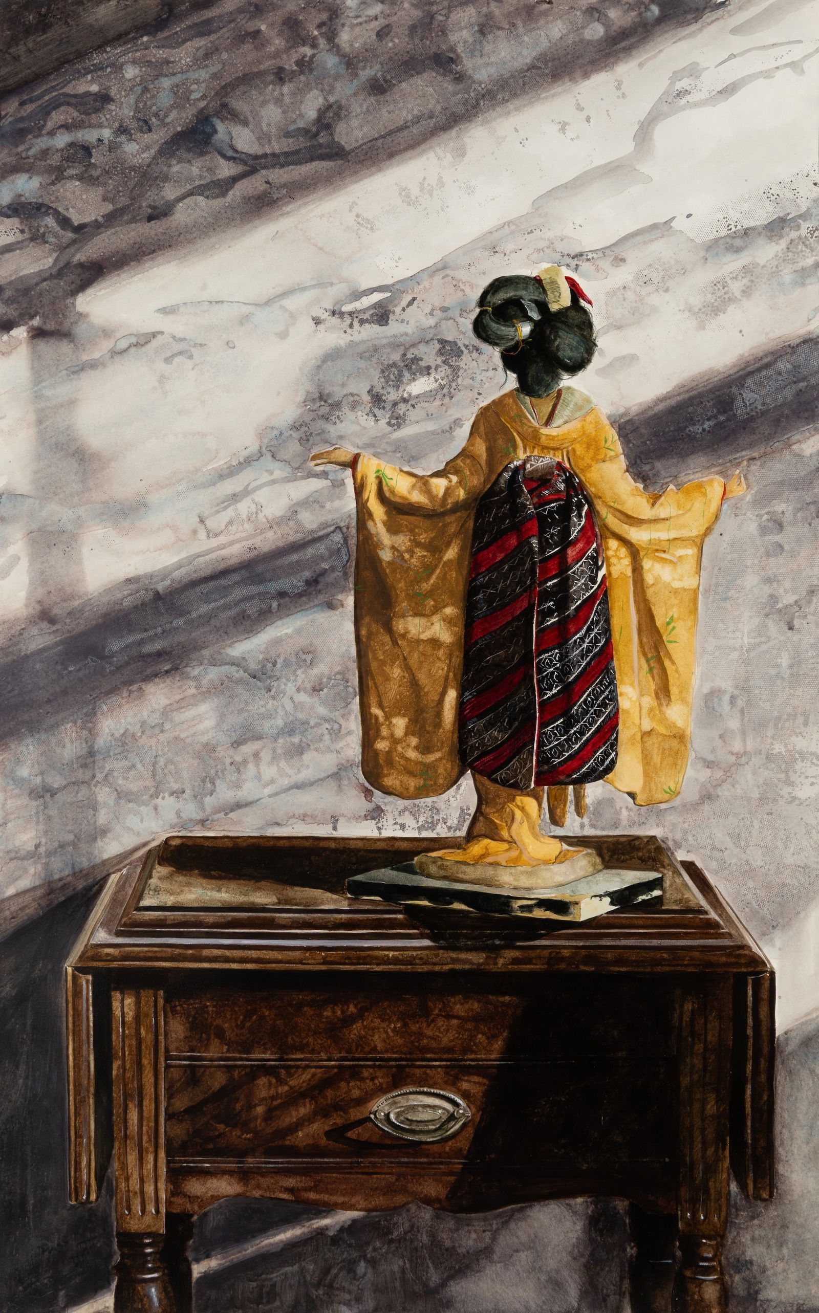 Ronald Frontin (Am. b. 1962), Saving Face, 1993, Watercolor on paper, framed under glass: Ronald Frontin (Am. b. 1962) Saving Face, 1993 Watercolor on paper, framed under glass Signed and dated u.l., Huston-Tuttle & Gallery Label One label on backing 39 1/2" x 25" actual, 56 3/4"