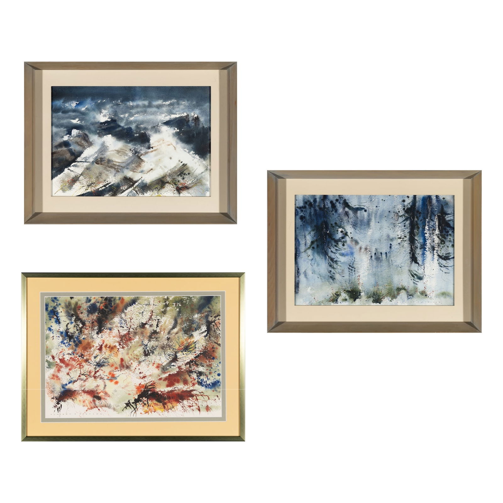 Vincent Hartgen (Am. 1914-2002), Three Works,: Vincent Hartgen (Am. 1914-2002) Three Works 1. "Headland 1968" (Orono, Maine)Watercolor on paper, framed under glassSigned l.r., titled and signed on backing13 1/4" x 19 1/4" sight, 18 7/8" x 24 7