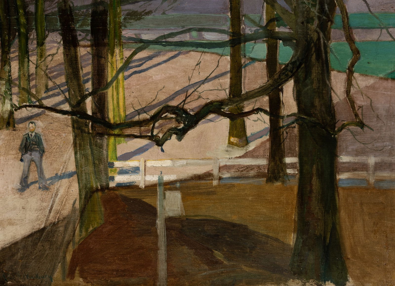 Charles Herbert Woodbury (Am. 1864-1940), At Laren (Netherlands), Oil on canvas, framed: Charles Herbert Woodbury (Am. 1864-1940) At Laren (Netherlands) Oil on canvas, framed Signed l.l., signature stamped by estate on verso, inscribed "by C. H. Woodbury [?] C. B. Perkins; at Laren" on