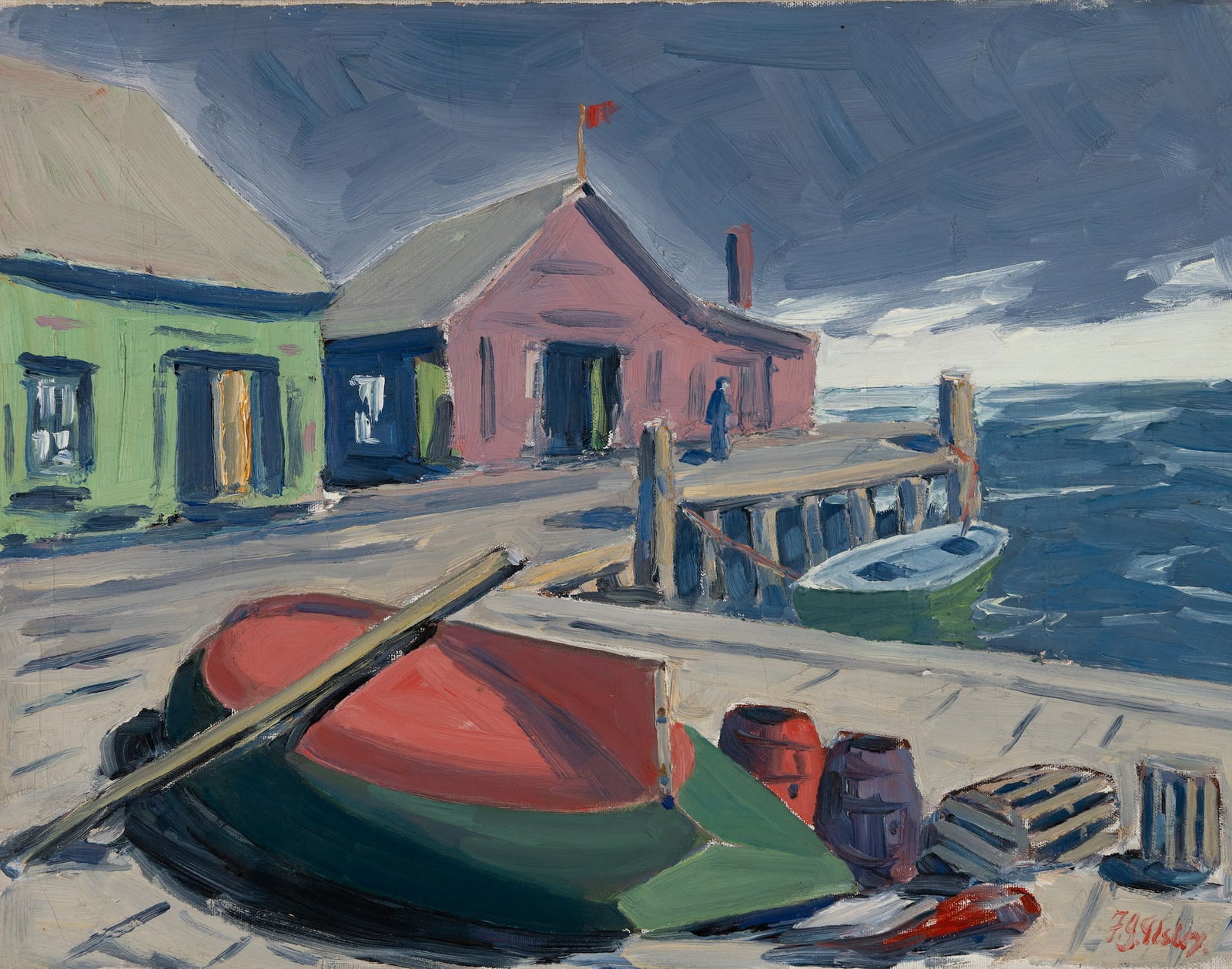 Frederick Ilsley (Am. 1855-1933), Portland Docks, Oil on canvas, framed: Frederick Ilsley (Am. 1855-1933) Portland Docks Oil on canvas, framed Signed l.r. 17" x 22" actual, 22" x 26 13/16" framed Provenance: Private collection Ca