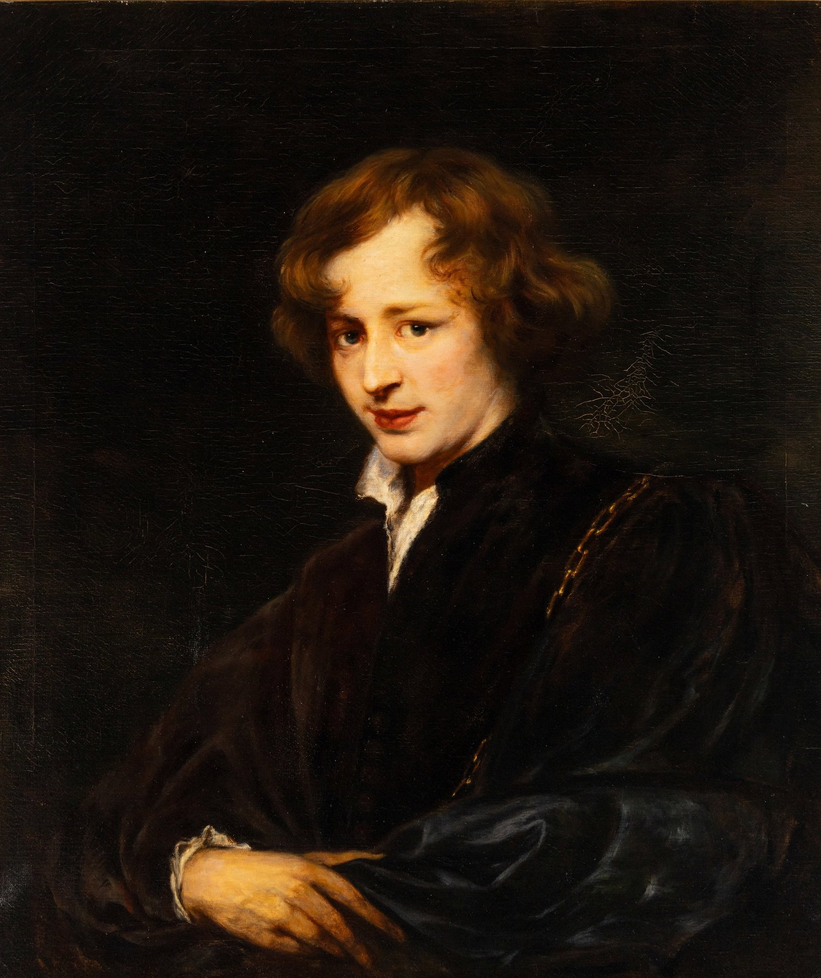 Johanna Kirsch (Ger. 1856-1907), Recreation of Anthony Van Dyck's Self Portrait, Oil on canvas,: Johanna Kirsch (Ger. 1856-1907) Recreation of Anthony Van Dyck's Self Portrait Oil on canvas, framed in Walfred Thulin frame Unsigned, inscribed "[?] Van Dyck reprint on Johanna Kirsch [?]" on lab