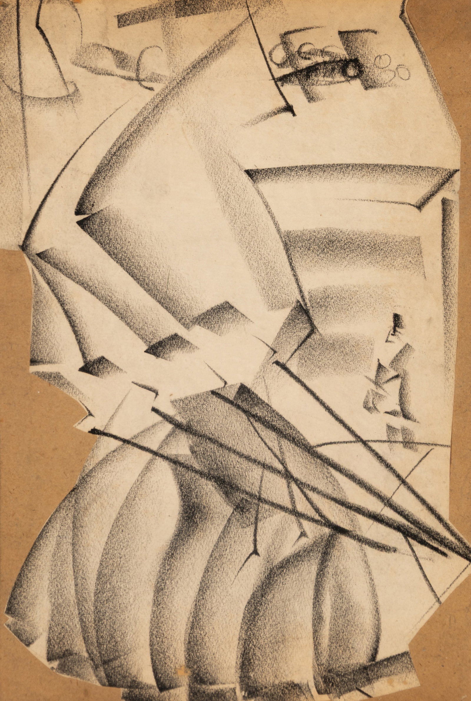 Yun Gee (Chinese 1906-1963), "Walking Figure" c. 1927, Conté crayon on paper mounted on cardboard,: Yun Gee (Chinese 1906-1963) "Walking Figure" c. 1927 Conté crayon on paper mounted on cardboard, framed under glass Unsigned, University of Connecticut Museum of Art, Bowdoin College Museum of Art,