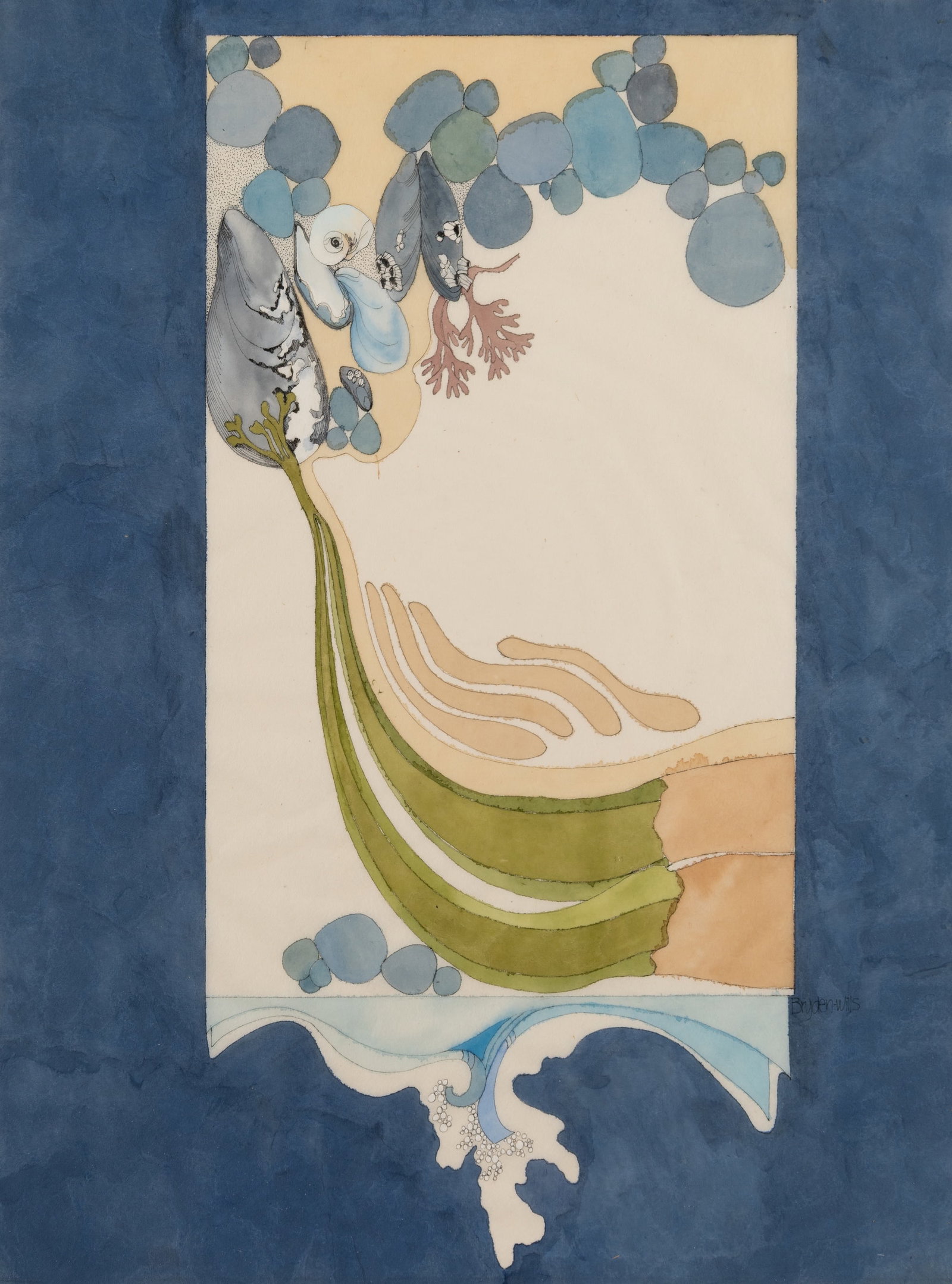 Betty Bryden (Am. 1948-2021), "Sea Box I" Ogunquit, Maine , Watercolor and ink on paper, framed: Betty Bryden (Am. 1948-2021) "Sea Box I" Ogunquit, Maine Watercolor and ink on paper, framed under glass Signed l.r., titled on artist's label on backing 24" x 18 1/8" actual, 31" x 25" fram