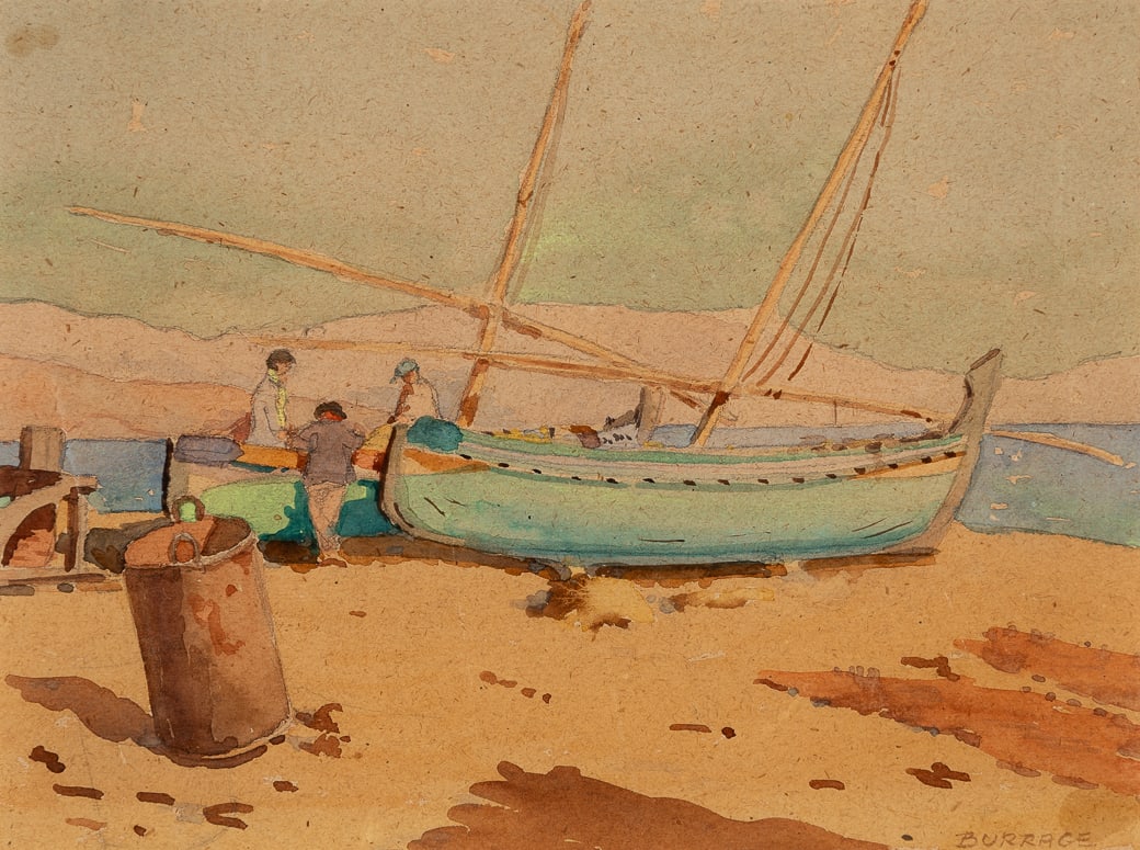Mildred Burrage (Am. 1890-1983), Dry Dock, Watercolor on paper, framed under glass (1 of 6)