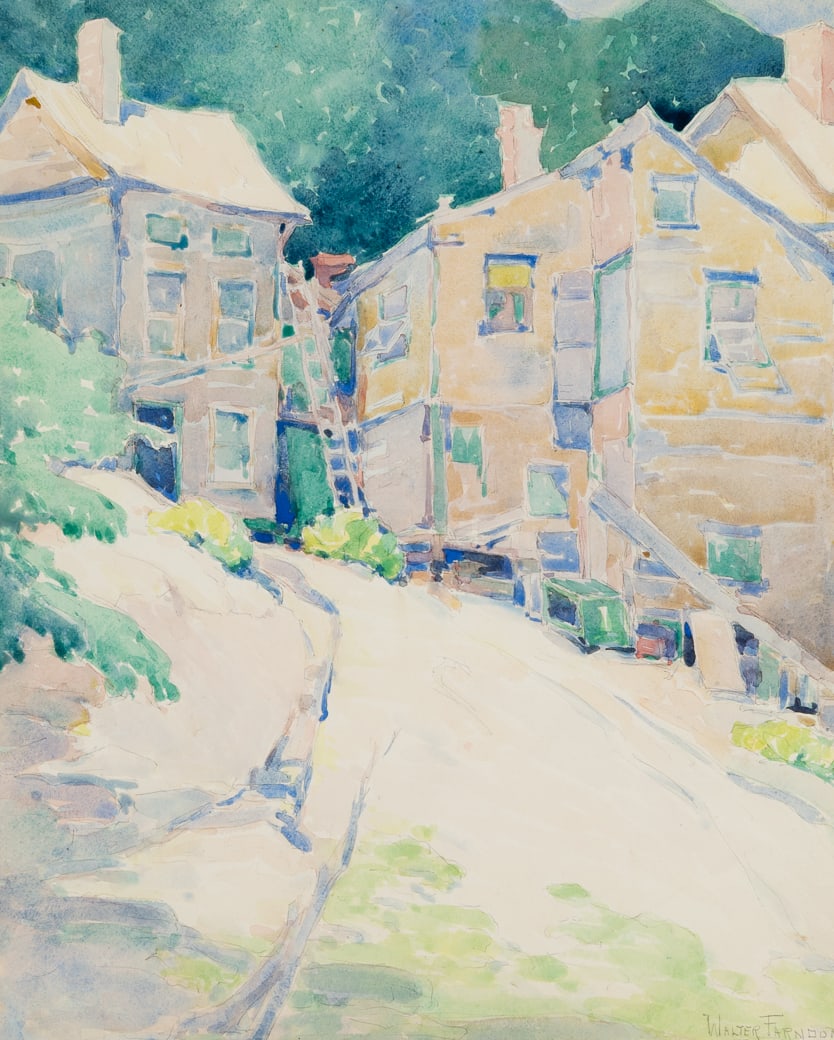 Walter Farndon (Am. 1876-1964), Coastal Fish Houses, Watercolor and pencil on paper, framed under: Walter Farndon (Am. 1876-1964) Coastal Fish Houses Watercolor and pencil on paper, framed under glass Signed l.r. 22 1/4" x 17 3/4" sight, 31 5/8" x 27 3/4" framed Provenanc