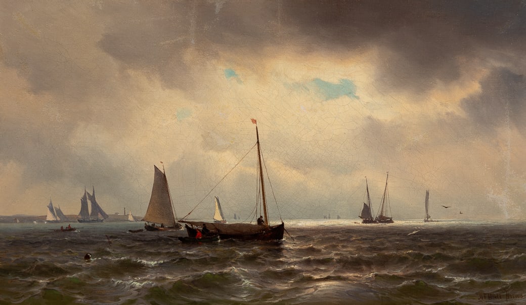 Mauritz Frederik De Haas (Netherlands 1832-1895), Boats Moored at Evening, 1866, Oil on canvas, (1 of 6)