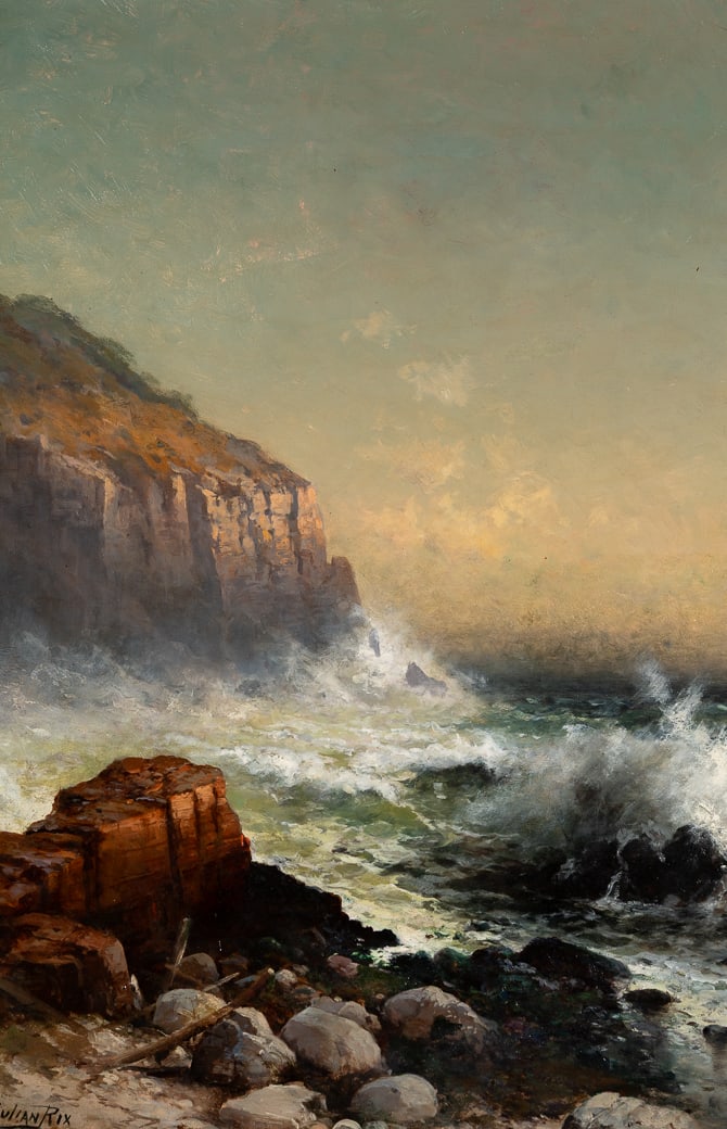 Julian Rix (Am. 1850-1903), Wild Coast, Oil on canvas, framed (1 of 6)