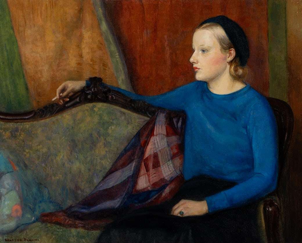 Walter Frankl (Am. 1888-1963), The Blue Sweater, Oil on canvas, framed (1 of 5)