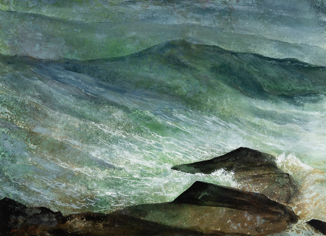 John W. McCoy (Am. 1910-1989), The Seventh Wave, Watercolor on paper, framed under glass: John W. McCoy (Am. 1910-1989) The Seventh Wave Watercolor on paper, framed under glass Signed l.l. 21 1/2" x 29 1/4" sight, 32" x 40" framed Provenance: Priv