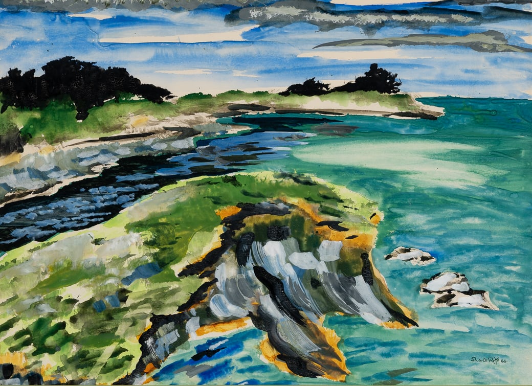 Howard Rackliffe (Am. 1917-1987), Quiet Cove, 1966, Watercolor on paper, framed under glass: Howard Rackliffe (Am. 1917-1987) Quiet Cove, 1966 Watercolor on paper, framed under glass Signed and dated l.r. 15 1/2" x 21 3/8" sight, 23 3/8" x 21 1/4" framed Provenance: