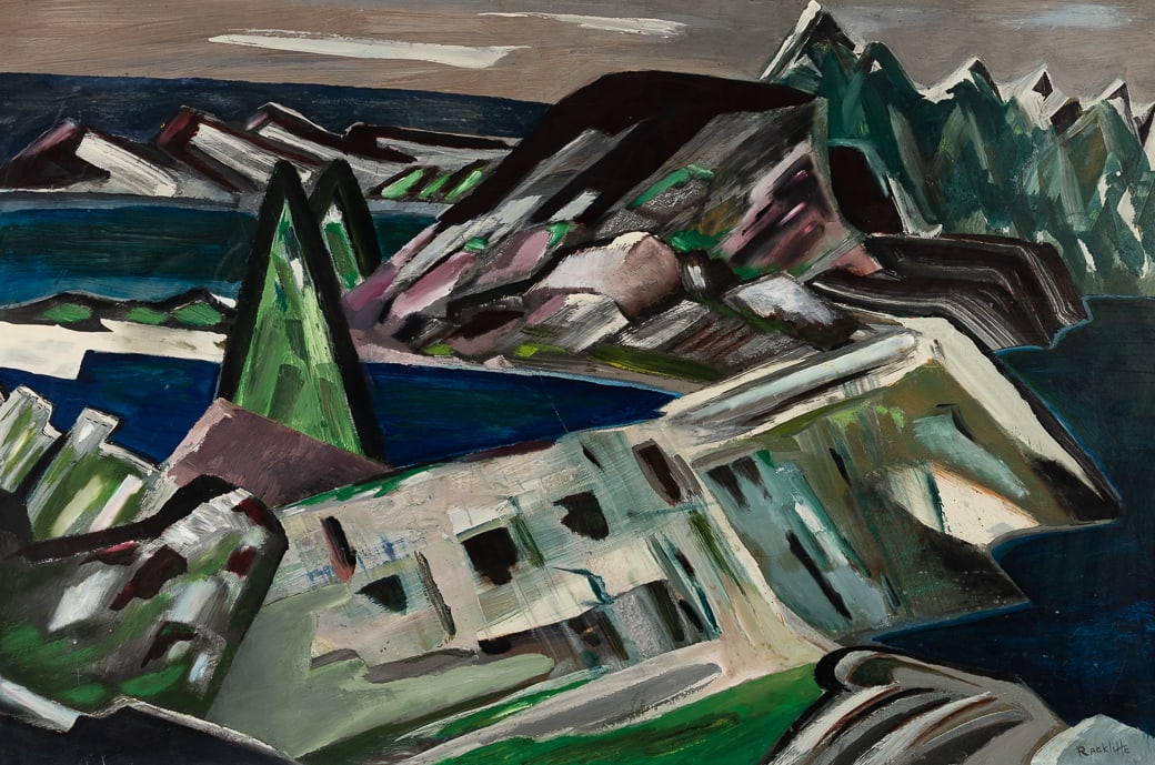 Howard Rackliffe (Am. 1917-1987), "Monolithic Vista", Mixed media on board, framed (1 of 5)