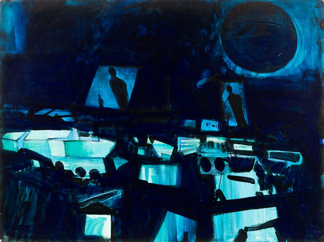 John Hultberg (Am. 1922-2005), "Harbor Nights" 1971-85, Acrylic on board, unframed (1 of 5)