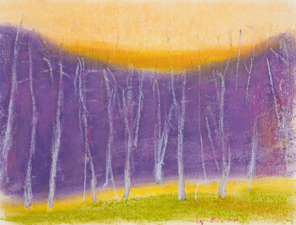 Wolf Kahn (Am. 1927-2020), Purple Trees, Pastel on paper, framed under glass: Wolf Kahn (Am. 1927-2020) Purple Trees Pastel on paper, framed under glass Signed l.r. 10 1/4" x 13 3/4" sight, 17 1/8" x 20 3/8" framed Provenance: Private