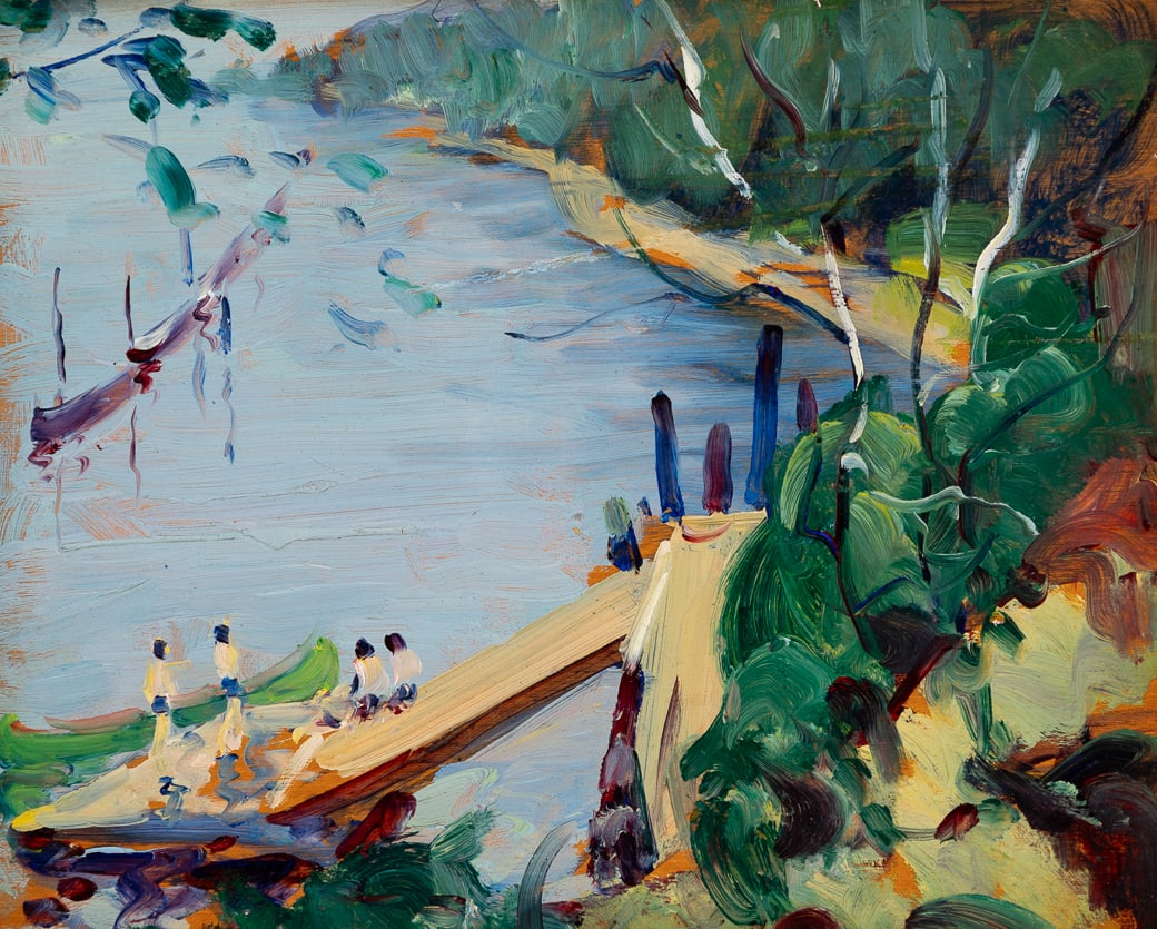 Leon Kroll (Am. 1884-1974), Long Island Sound, 1912, Oil on panel, framed: Leon Kroll (Am. 1884-1974) Long Island Sound, 1912 Oil on panel, framed Signed l.c., inscribed "B. Danenberg" on verso, Bernard Danenberg Gallery label on backing 9" x 11" actual, 14" x 16" f