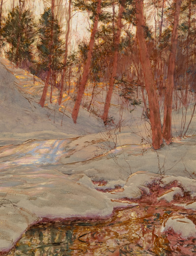 Walter Launt Palmer (Am. 1854-1932), Snowy Brook , Mixed media, framed under glass (1 of 5)