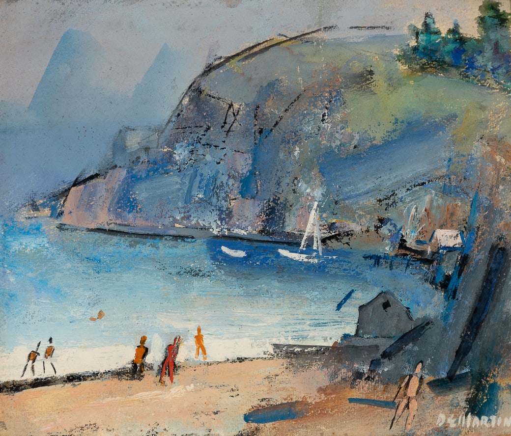 Joseph De Martini (Am. 1896-1984), Cove, c. 1942, Gouache on paper, framed under glass: Joseph De Martini (Am. 1896-1984) Cove, c. 1942 Gouache on paper, framed under glass Signed l.r., inscribed "Forest" on interior backing 8 3/4" x 10 1/2" actual, 14 1/8" x 15 3/4" framed <