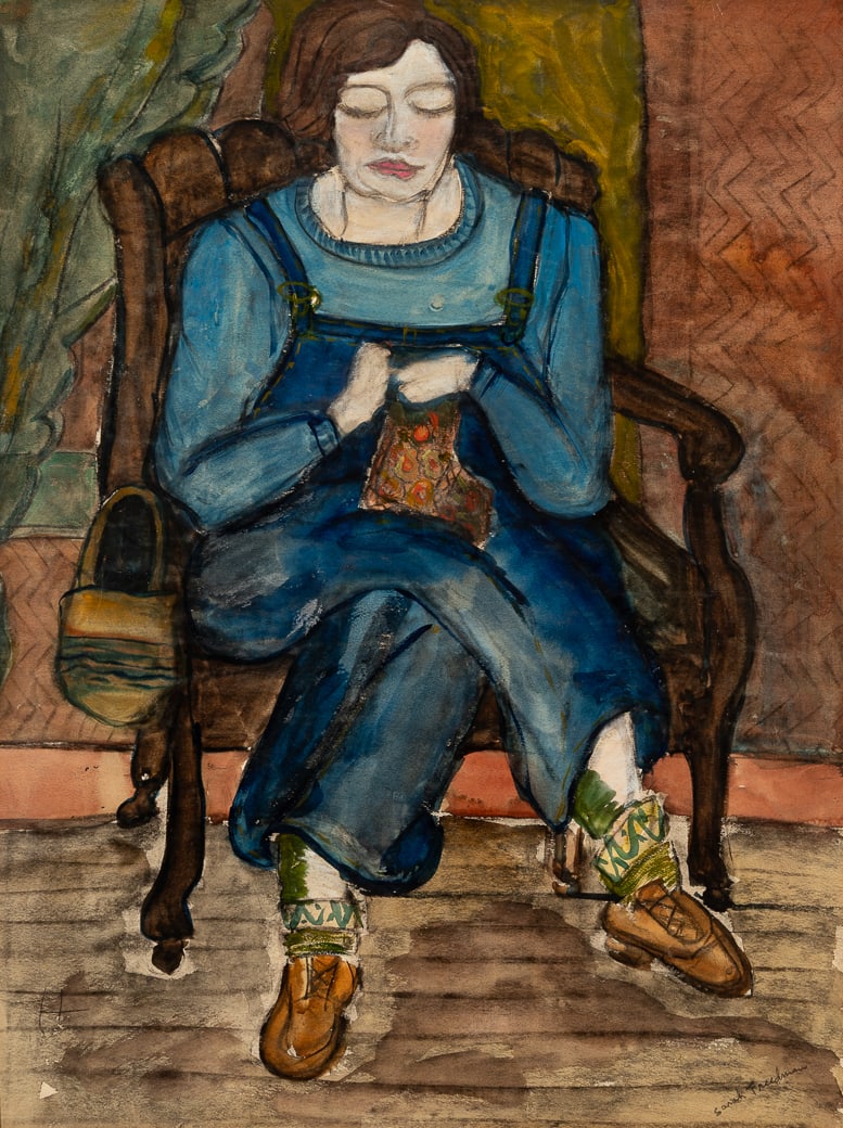 Sarah McPherson (Am. 1894-1978), Woman Knitting, Pastel on paper, framed (1 of 5)