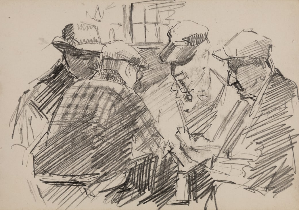 Abraham Bogdanove (Am. 1886-1946), Fisherman at Cribbage, Pencil on paper, framed under glass (1 of 9)