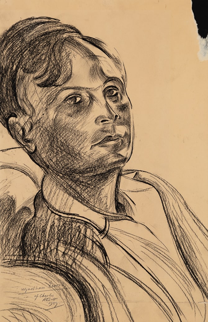 Wyndham Lewis (Can. 1882-1957), Study of Charles Abbott, 1939, Charcoal on paper, unframed (1 of 2)