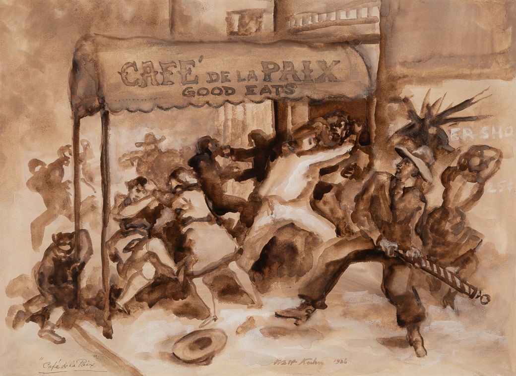 Walt Kuhn (Am. 1877-1949), "Café de la Paix" 1936, Watercolor on paper, framed under glass (1 of 8)