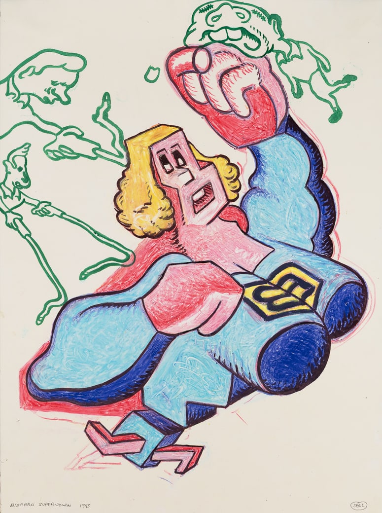 Peter Saul (Am. b. 1934), "Bizarro Superwoman" 1995, Monotype on paper, unframed (1 of 4)