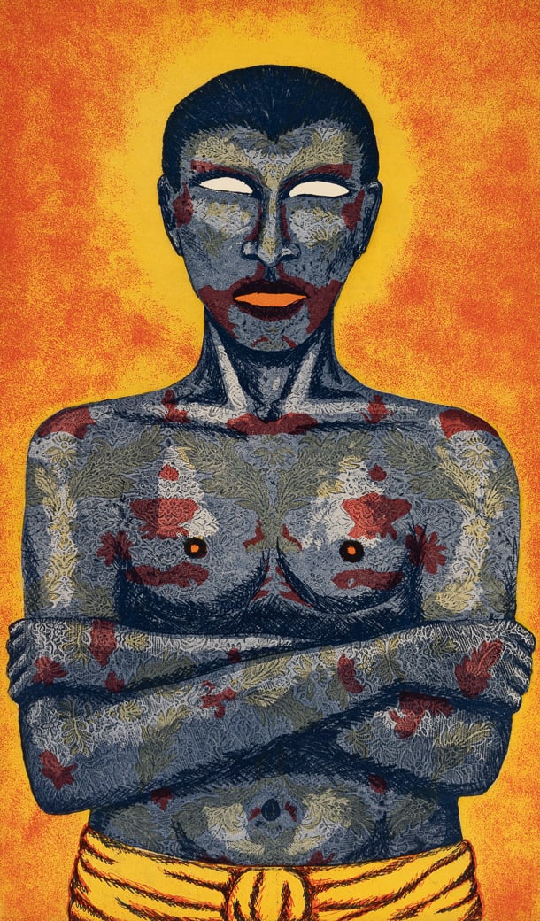 Alison Saar (Am. b. 1956), "Tatoo" 1994, Softground etching and aquatint on paper, unframed (1 of 6)