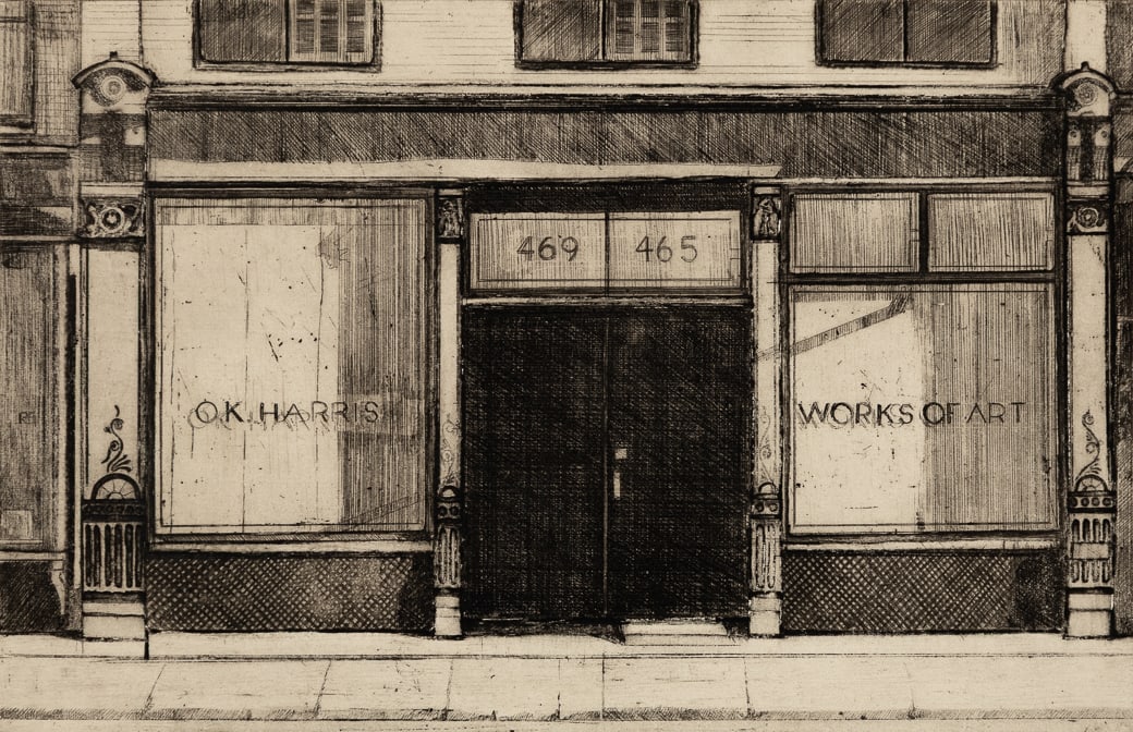 Richard Haas (Am. b. 1936), "OK Harris" 1971, Drypoint etching, framed under glass (1 of 8)