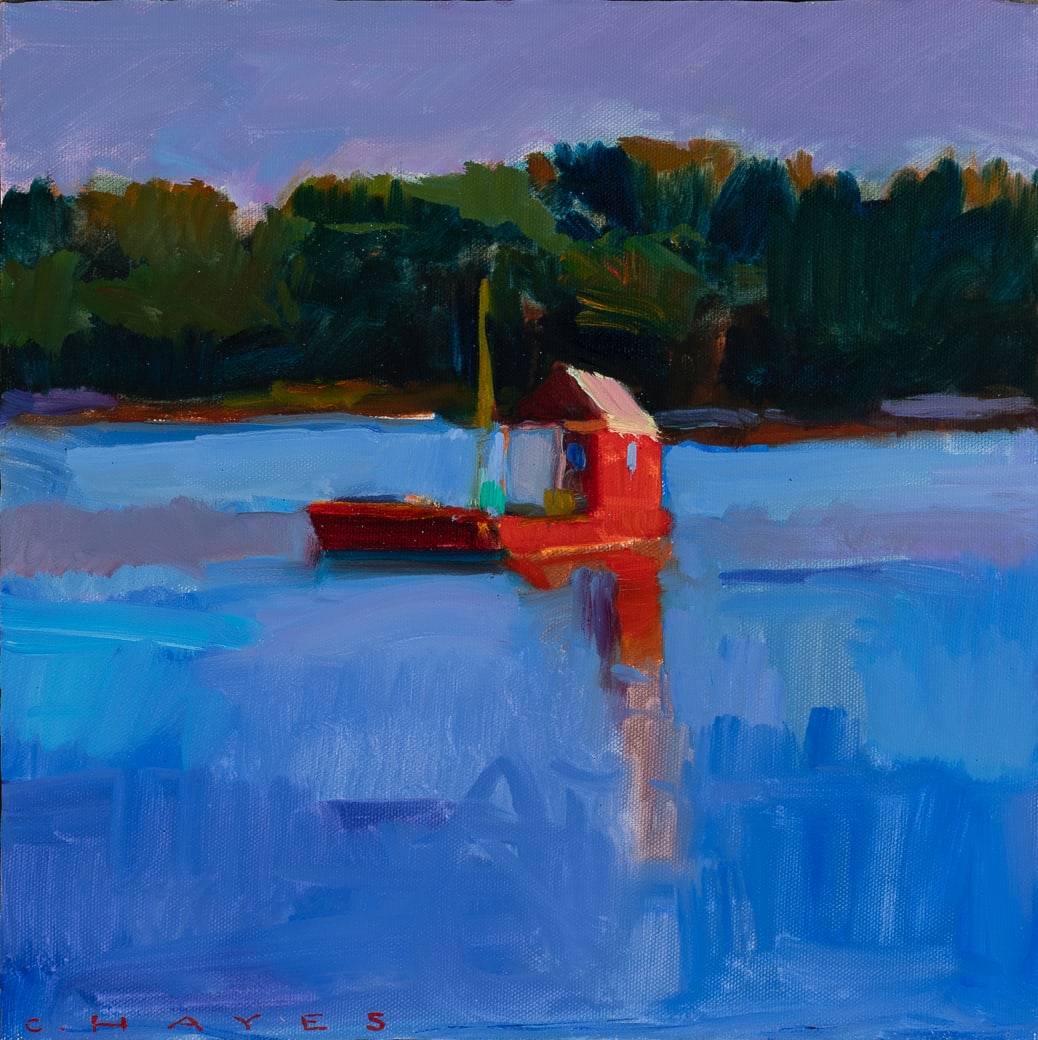 Connie Hayes (Am. 20th/21st Century), "Red Barol, Vinalhaven" 2004, Oil on canvas, framed