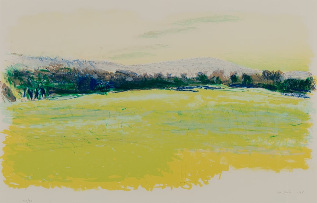 Wolf Kahn (Am. 1927-2020), Flood Plain, 1985, Color lithograph, framed under glass: Wolf Kahn (Am. 1927-2020) Flood Plain, 1985 Color lithograph, framed under glass Signed and dated in pencil l.r., editioned "22/30" in pencil l.l. 19" x 29" sight, 25 3/4" x 36 1/8" framed </