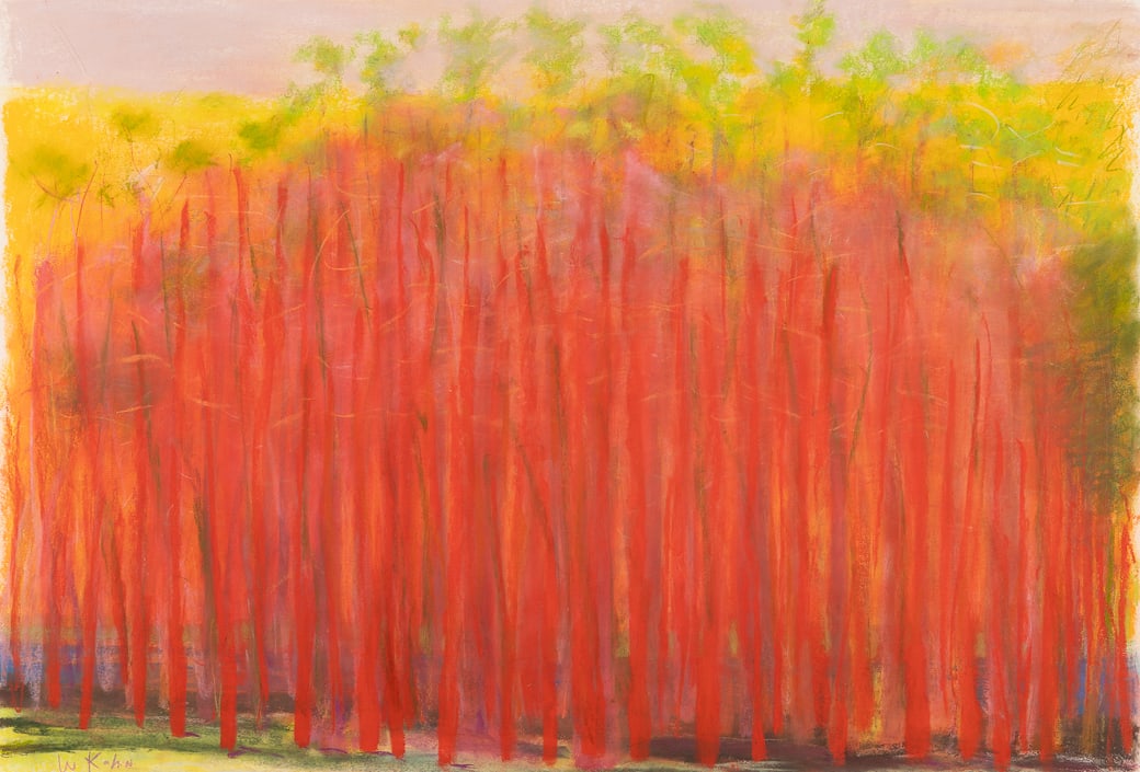 Wolf Kahn (Am. 1927-2020), Predominately Red II, Pastel on paper, framed under glass: Wolf Kahn (Am. 1927-2020) Predominately Red II Pastel on paper, framed under glass Signed l.l. 29 1/2" x 43" sight, 35 1/4" x 49" framed Provenance: Private
