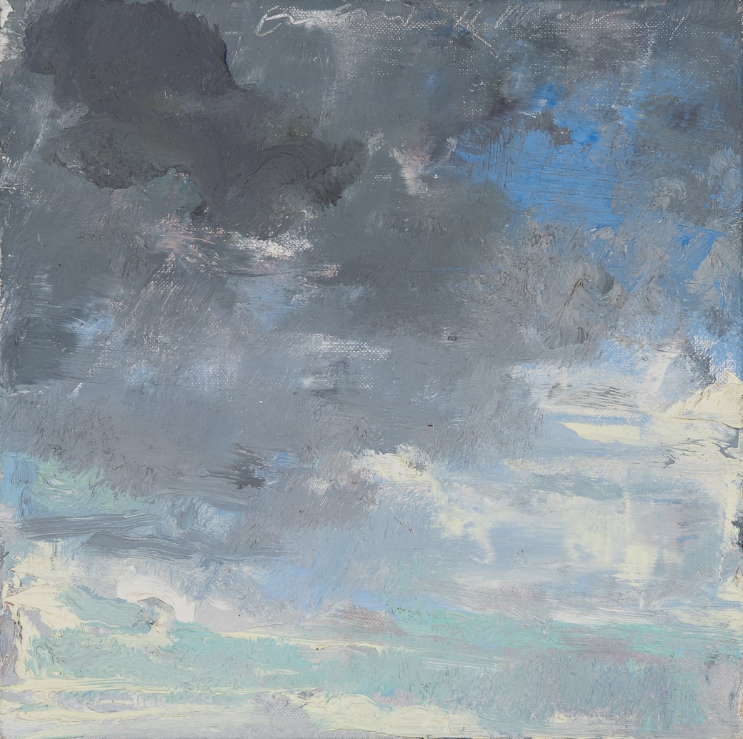 Eric Aho (Am. b. 1966), "The Sky on March II" 2004, Oil on canvas, unframed: Eric Aho (Am. b. 1966) "The Sky on March II" 2004 Oil on canvas, unframed Signature incised u.c., signed, titled, and dated along stretcher verso 12" x 12" actual Provenanc