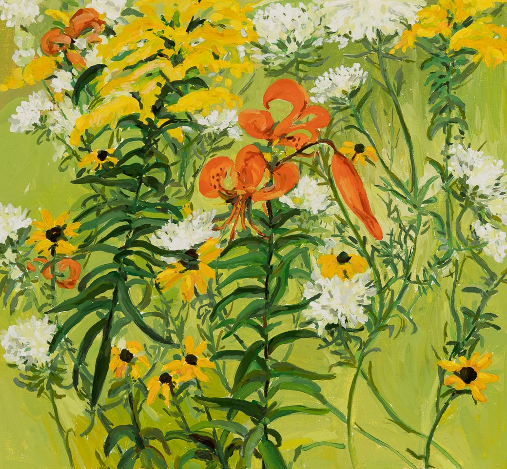 Shelia Geoffrion (Am. 20th Century), "Tiger Lily in Queen Ann Lace" 1997, Oil on linen, framed (1 of 8)