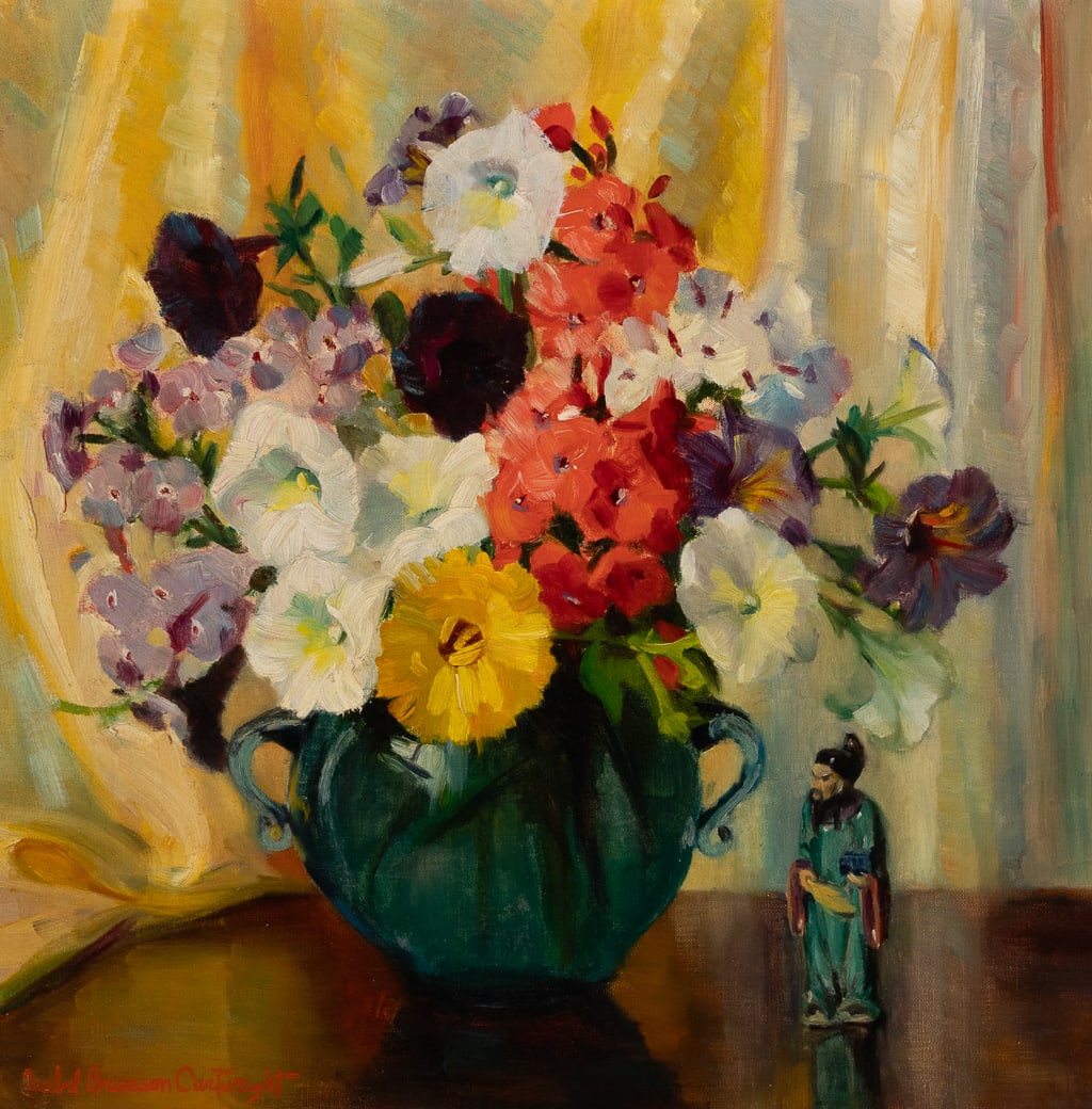 Isabel Cartwright (Am. 1885-1966), Bouquet and Figurine , Oil on linen, framed (1 of 6)
