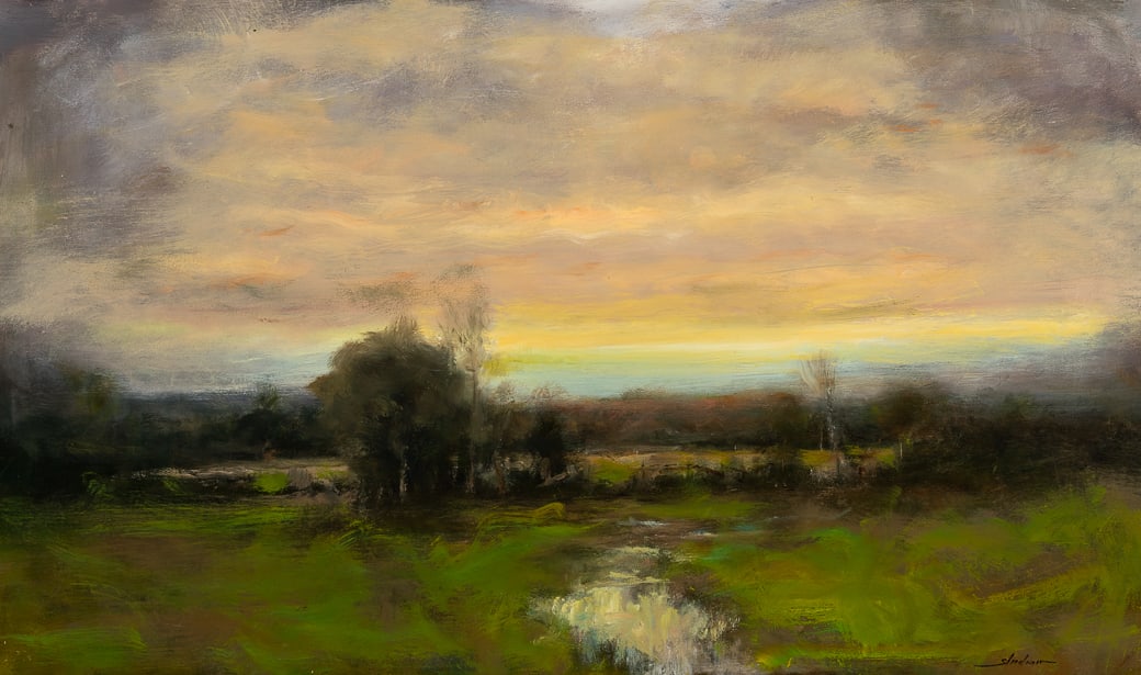 Dennis Sheehan (Am. b. 1950), Dusk, Oil on canvas, framed: Dennis Sheehan (Am. b. 1950) Dusk Oil on canvas, framed Signed l.r. 23" x 39" sight, 27 1/8" x 43 1/4" framed Provenance: Private collection New Hampshire