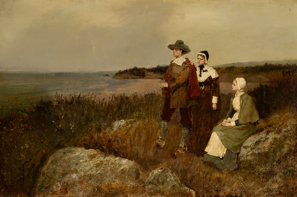 George Henry Boughton (Am. 1833-1905), Looking to the Sea, Oil on canvas laid to board, framed (1 of 4)