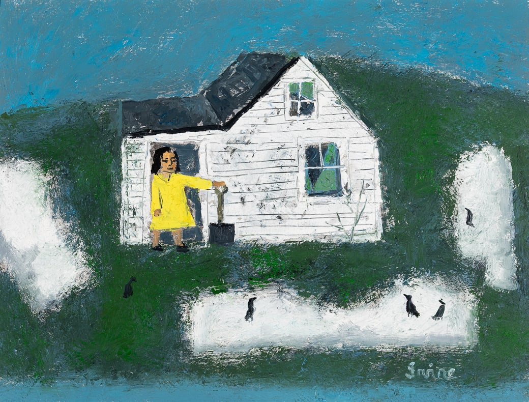 William Irvine (Am./Scottish b. 1931), "Girl with a Snow Shovel", Oil on masonite, framed (1 of 6)