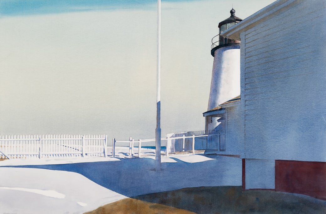 David Dewey (Am. b. 1946), Pemaquid Lighthouse, 2000, Watercolor on paper, framed under glass: David Dewey (Am. b. 1946) Pemaquid Lighthouse, 2000 Watercolor on paper, framed under glass Signed and dated l.l. 26 1/4" x 39 1/8" sight, 34 3/4" x 49 1/4" framed Provenanc