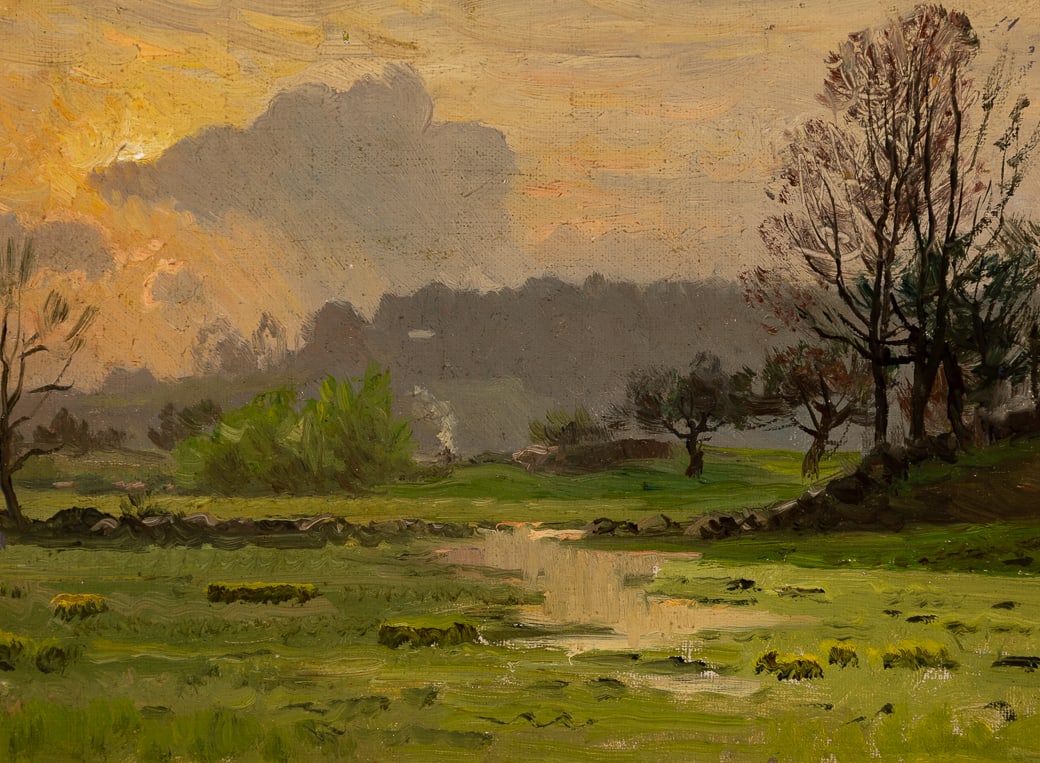 John Joseph Enneking (Am. 1841-1916), The Dedham Meadows, c. 1872, Oil on board, framed (1 of 6)