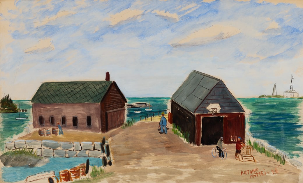 Antonio Mattei (Am. 1900-1956), Quiet Cove, 1948, Tempera on paper, framed under glass (1 of 6)