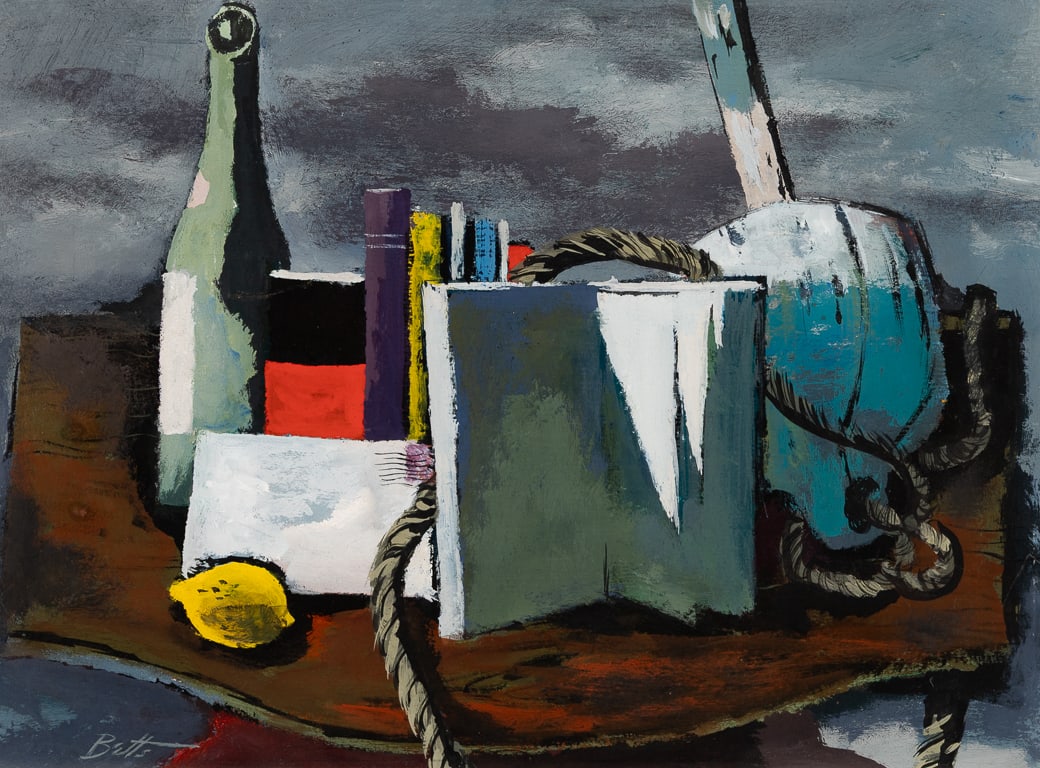 Edward Betts (Am. 1920-2008), Still Life, Casein on board, framed: Edward Betts (Am. 1920-2008) Still Life Casein on board, framed Signed l.l., Contemporary Arts Inc. label on frame verso, Memorial Art Gallery Label on backing 14 1/4" x 19 3/8" sight, 23 3/4