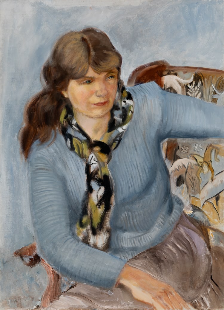 Emily Muir (Am. 1904-2003), Seated Lady in Pale Blue, Oil on canvas, unframed (1 of 5)
