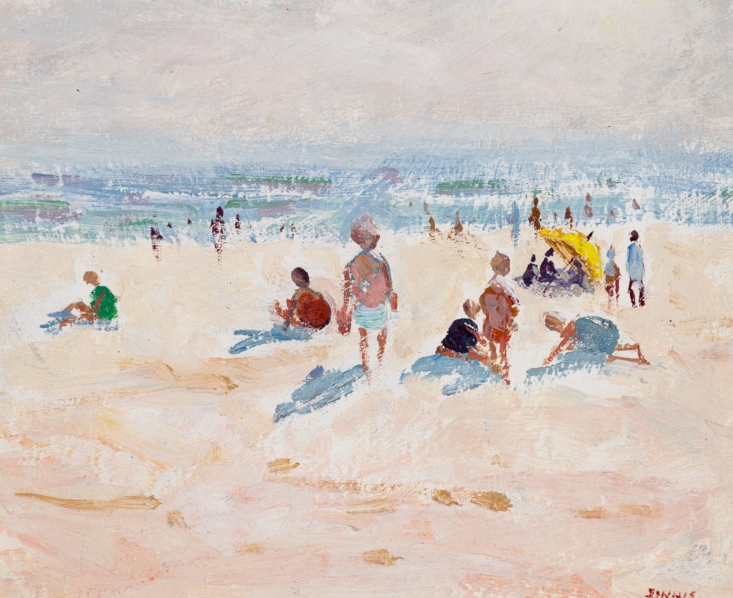Roger Dennis (Am. 1902-1996), Beach Scene, Oil on board, framed