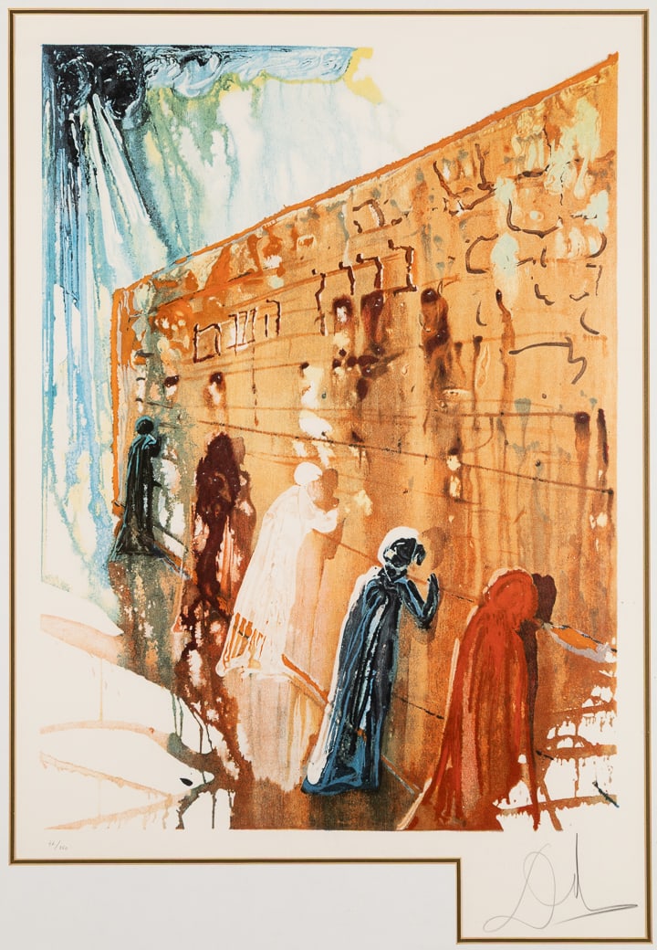 Salvador Dali (Sp. 1904-1989), The Writing Wall, Lithograph, framed under glass: Salvador Dali (Sp. 1904-1989) The Writing Wall Lithograph, framed under glass Signed in pencil l.r., editioned "46/250" in pencil l.l., certificate of authenticity attached to backing 32 1/4"